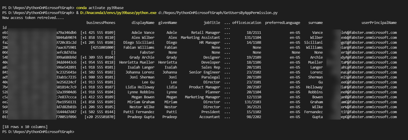 Query Results Returning Values from Microsoft Graph