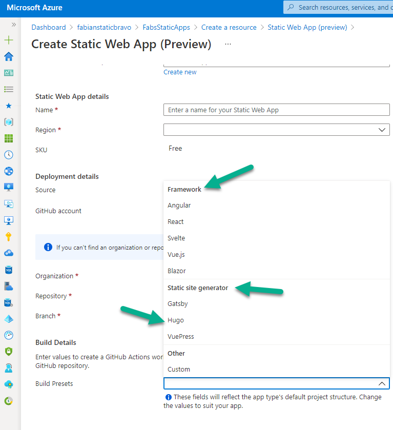 Options for Azure Static Web App Deployment