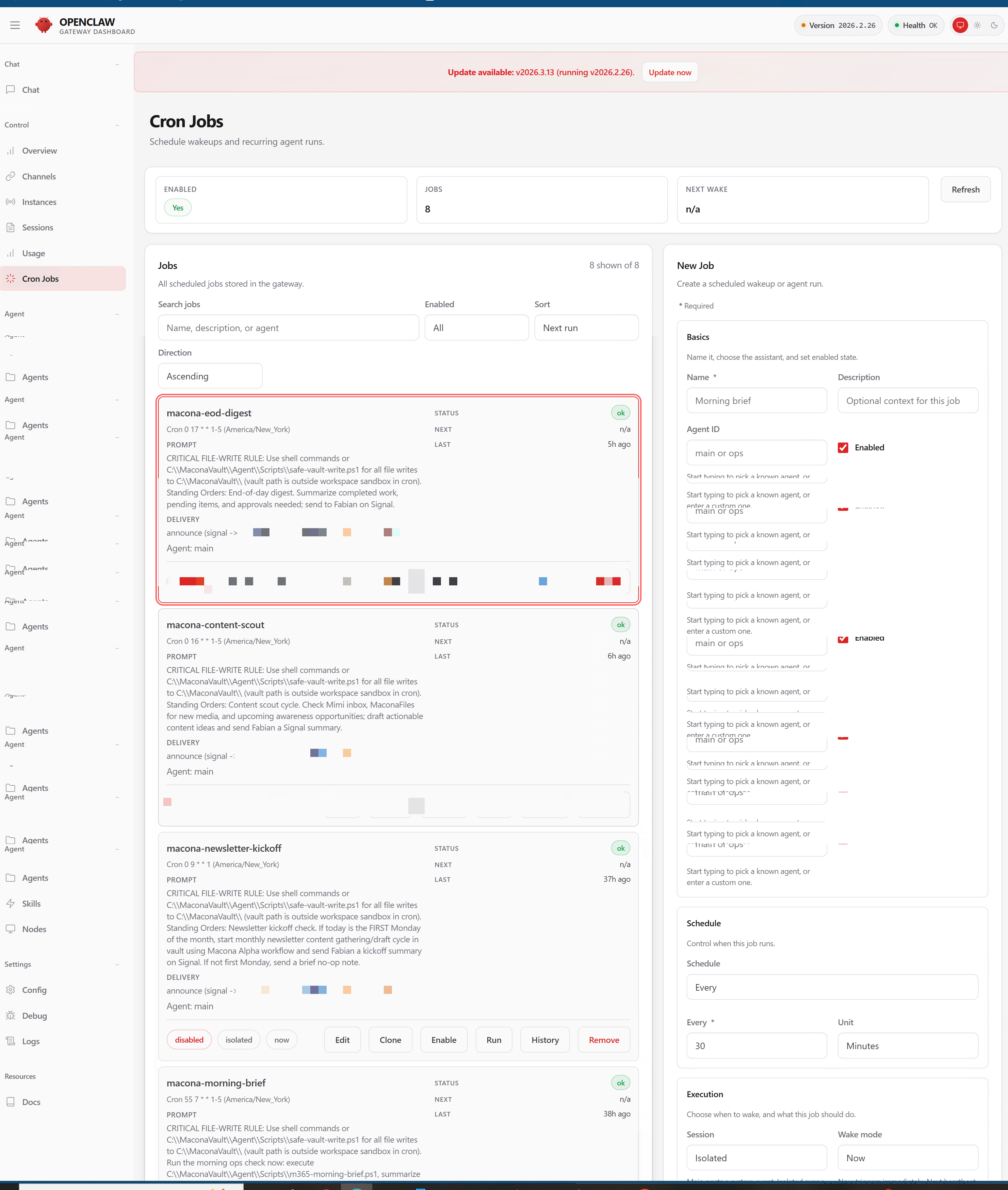 Cron Jobs — 8 automated programs running daily