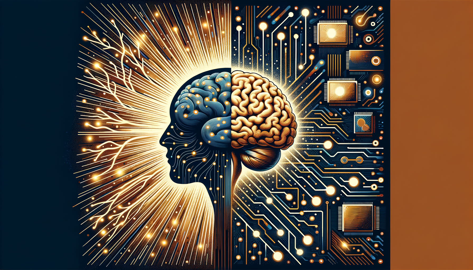 Split illustration showing a human brain with fading neural pathways alongside an AI circuit board with data streams — bridging biological and digital memory