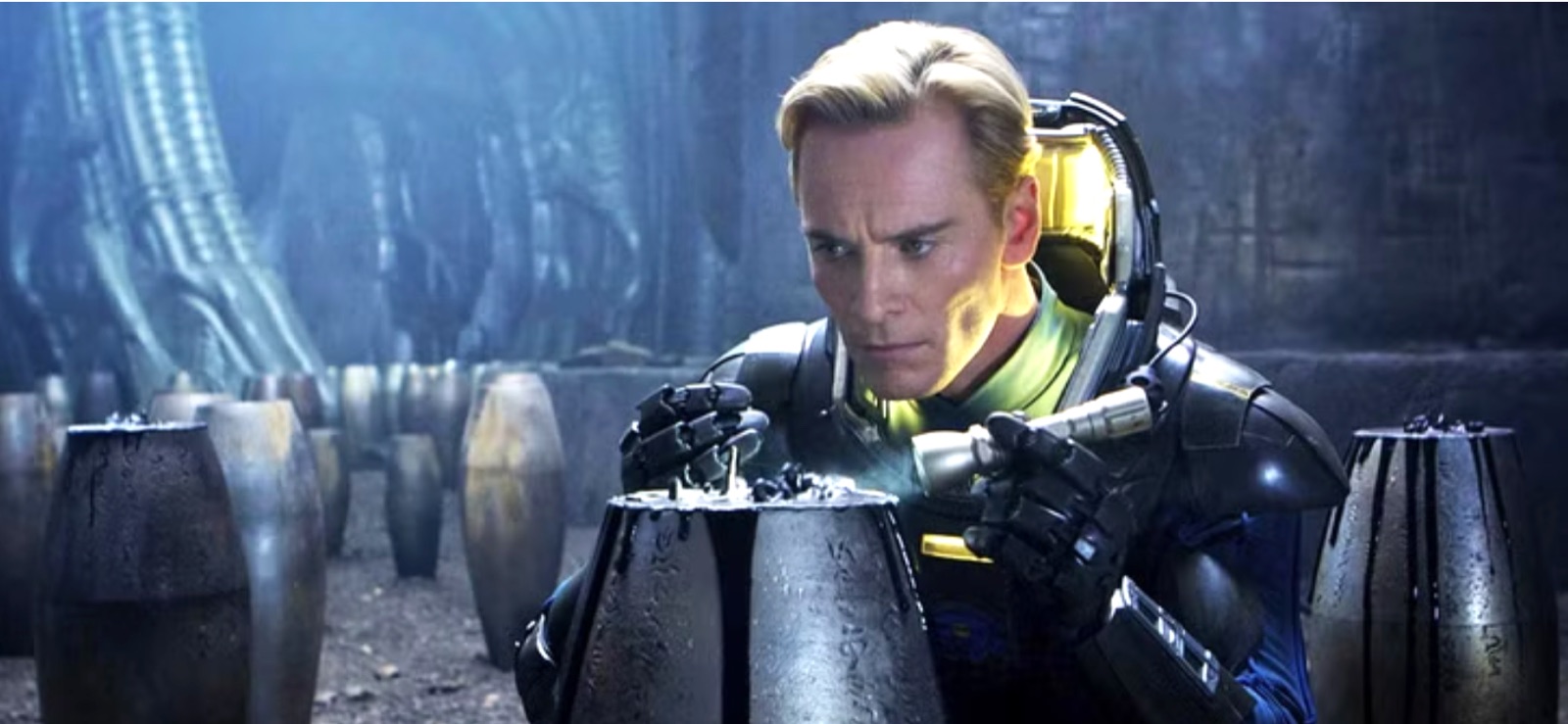 David, the android, inspecting the black urns inside the Engineers' chamber in Prometheus